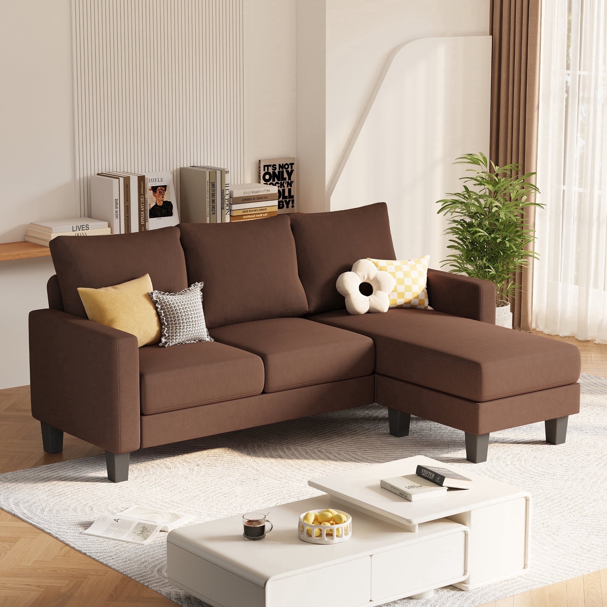 Vineego 72 L-Shaped Sectional Sofa with Ottoman Ergonomic Support Sofa Couch for Small Spaces Living Room, Apartment,Dark Gray