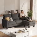 Vineego 72 L-Shaped Sectional Sofa with Ottoman Ergonomic Support Sofa Couch for Small Spaces Living Room, Apartment,Dark Gray