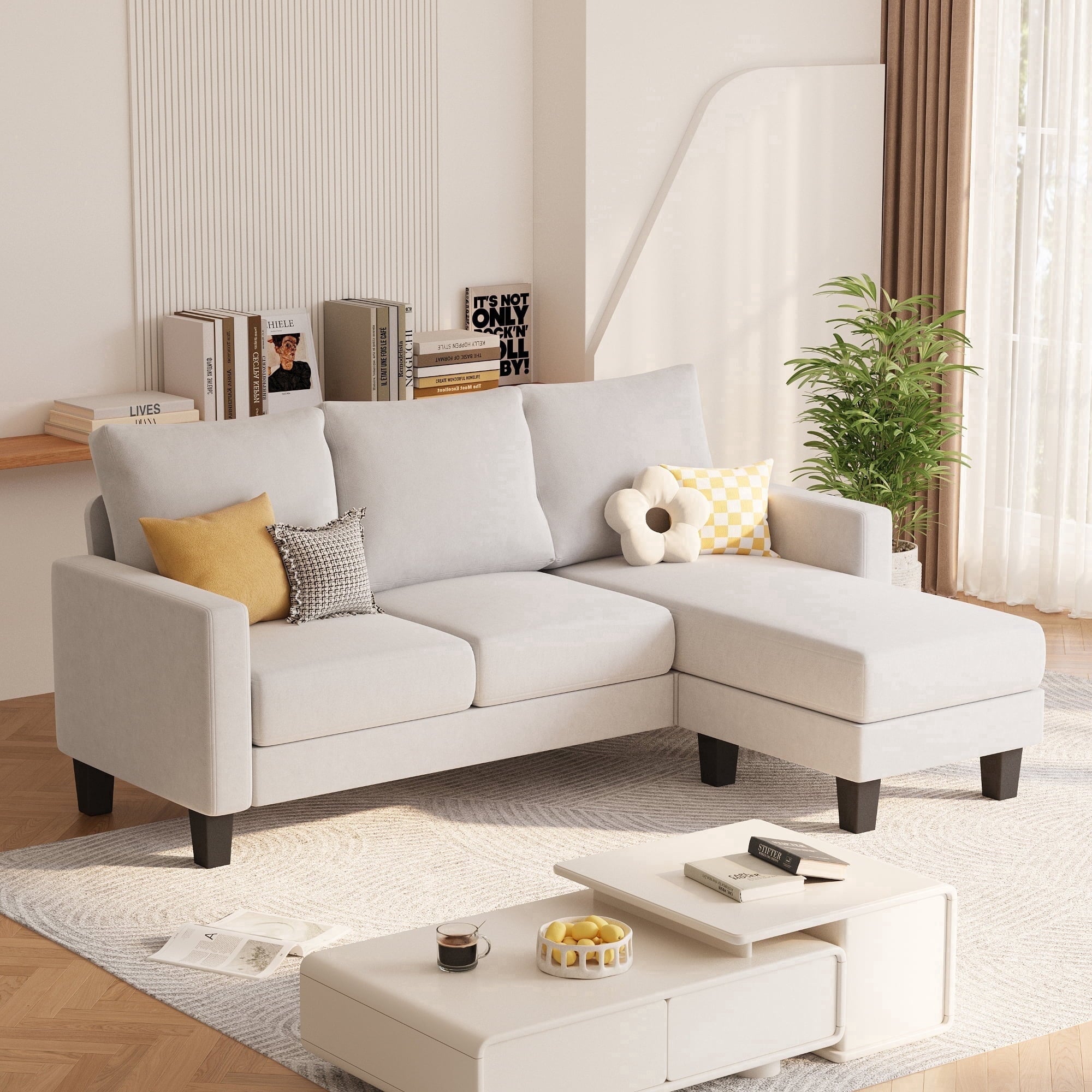 Vineego 72 L-Shaped Sectional Sofa with Ottoman Ergonomic Support Sofa Couch for Small Spaces Living Room, Apartment,Dark Gray