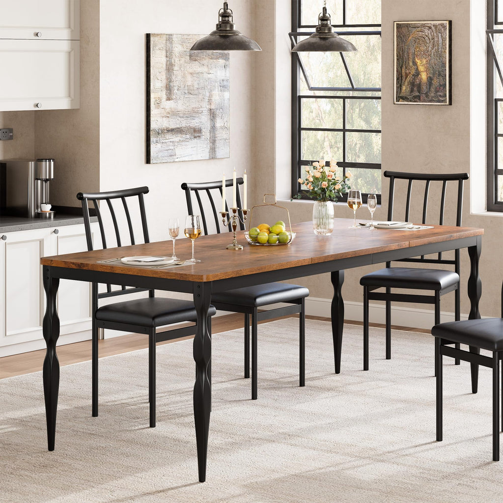 M optimized 78-inch Farmhouse Dining Table for 8, Rustic Rectangular Kitchen Table with Large Tabletop, Long Wooden Dining Room Table with Heavy Duty Legs