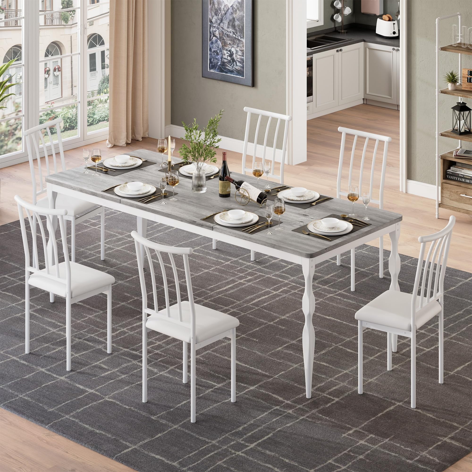 M optimized 78-inch Farmhouse Dining Table for 8, Rustic Rectangular Kitchen Table with Large Tabletop, Long Wooden Dining Room Table with Heavy Duty Legs
