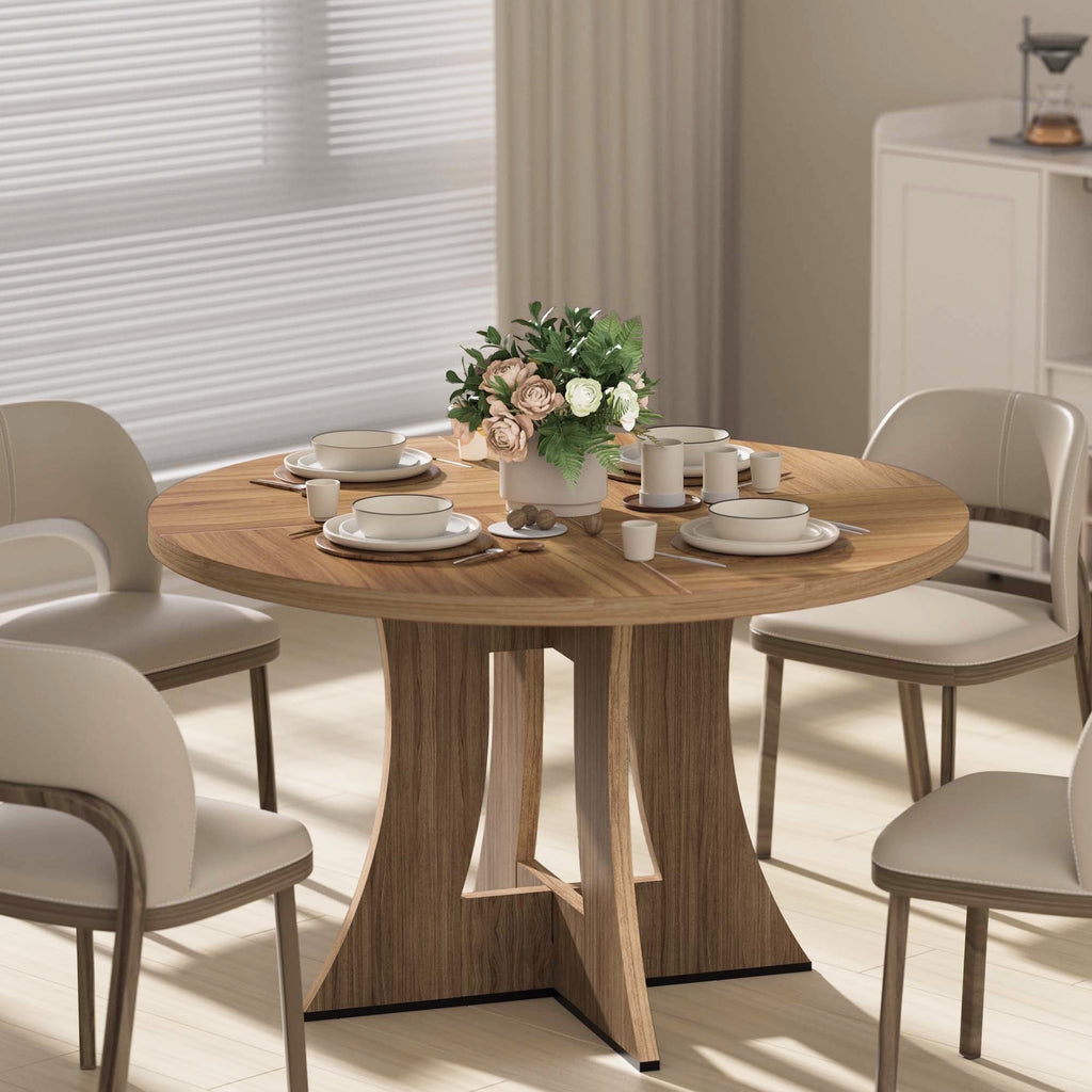 MARNUR Round Dining Table for 4 Persons 47 Kitchen Table for Dining Room Kitchen, Walnut (Only Table)