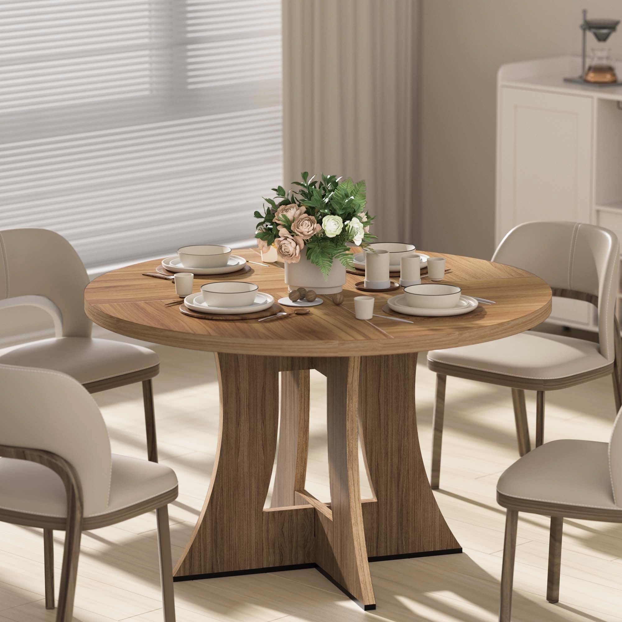 MARNUR Round Dining Table for 4 Persons 47 Kitchen Table for Dining Room Kitchen, Walnut (Only Table)