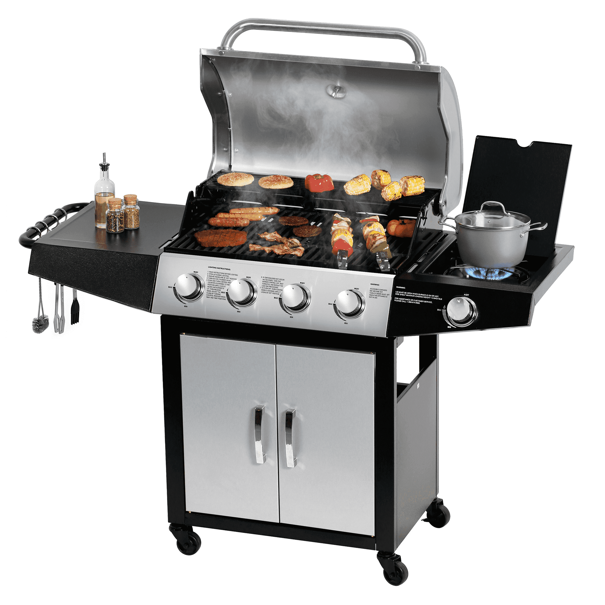 MASTER COOK 4+1 Burners Propane Gas Grill, 52,000 BTU Cabinet BBQ Grill with Side Stove, 518 Sqin Cooking Area, Stainless Steel