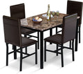 MIERES 5-Piece Dining Table Set for 4, Faux Marble Kitchen Table and 4 Chairs, Modern Dining Room Table with 4 Chairs, Dinner Table Set for Small Spaces, Brown