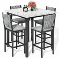 MIERES 5 Piece Dining Table Set High Top Dining Table Set for 4 Counter Height Small Kitchen Table With 4 Velvet Upholstered Chairs, Wood Small Dining Set for Bar Dining Room Breakfast