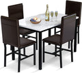 MIERES 5 Piece Dinning Table Sets for 4, Marble Kitchen Table and Chairs for 4,Dining Room Table Set with PU Leather Chairs,Faux Marble Dining Set for Small Spaces,Living Room,White+Brown
