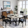 MIERES Round Dining Table Set for 4,Wood Round Kitchen Table and Chairs Set for 4,Modern Dining Room Table Set with 4 Faux Leather Chairs,Round Dinner Table for Small Space Gray