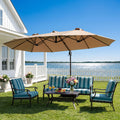 MOALCOFER 15 x 9 FT Double Sided Patio Umbrella with Base Included, Outdoor Rectangular Market Umbrella with Crank Lift, 12 Reinforced Ribs， Khaki