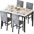 MOOSENG Dining Table Set for 4, Faux Marble Kitchen Table and Chairs Set of 4, 5-Piece Dining Room Set with PU Leather Upholstered Chairs for Small Space, Gray