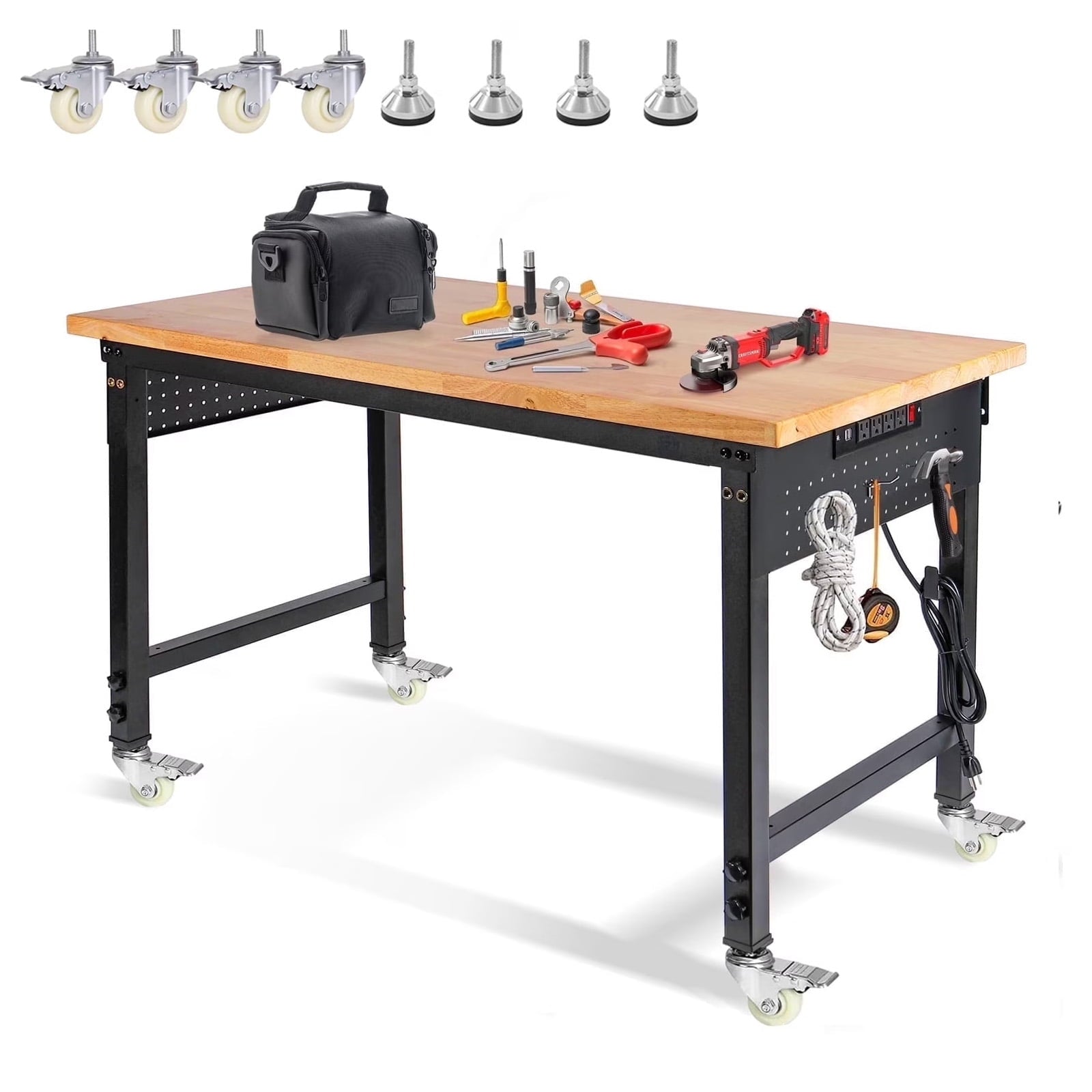 MUWOOD 96x24 Large Workbench with Power Outlets, 5000 LBS Load Capacity Work Benches for Garage, Workshop, Office, Home, Woodworking