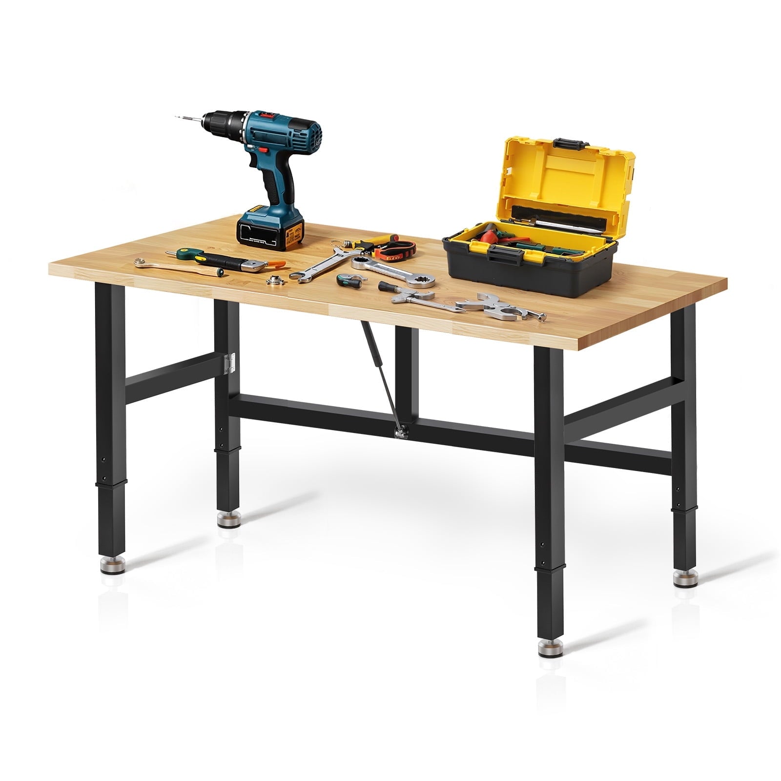 MUWOOD 48-inch Folding Workbench with Adjustable Height, Wood Worktop, Rubberwood, 2000 LBS Capacity Heavy Duty for Workshop, Garage, Office, Home