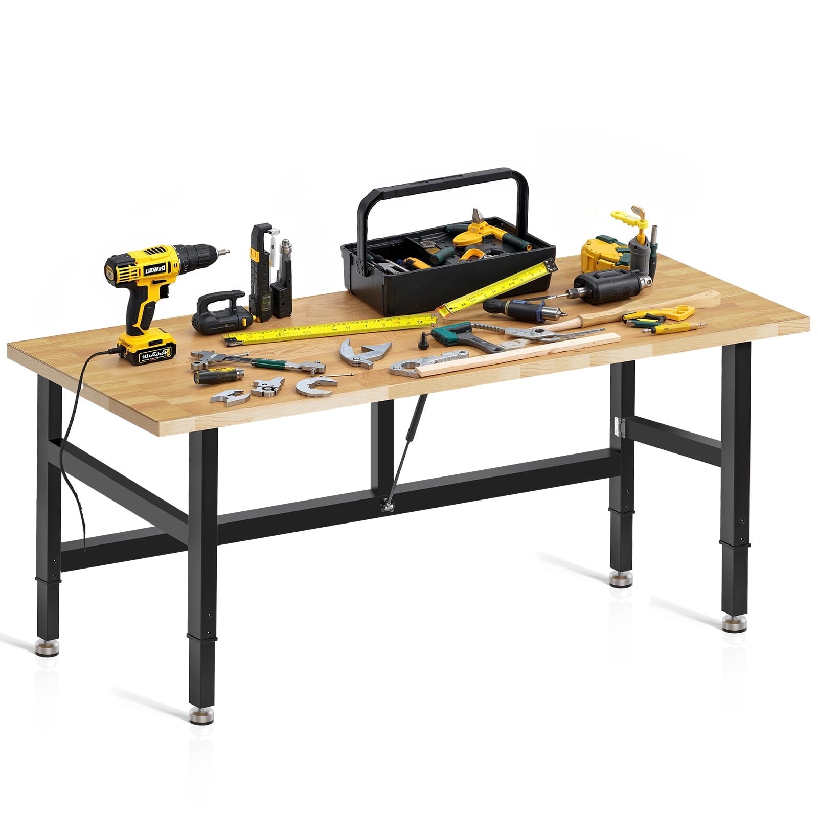 MUWOOD 48-inch Folding Workbench with Adjustable Height, Wood Worktop, Rubberwood, 2000 LBS Capacity Heavy Duty for Workshop, Garage, Office, Home
