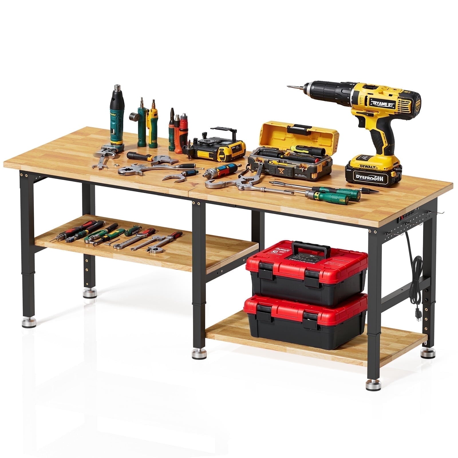 MUWOOD 96-inch Adjustable Height Workbench with Adjustable Height, Wood Worktop, 5000 LBS Load Capacity for Garage, Workshop