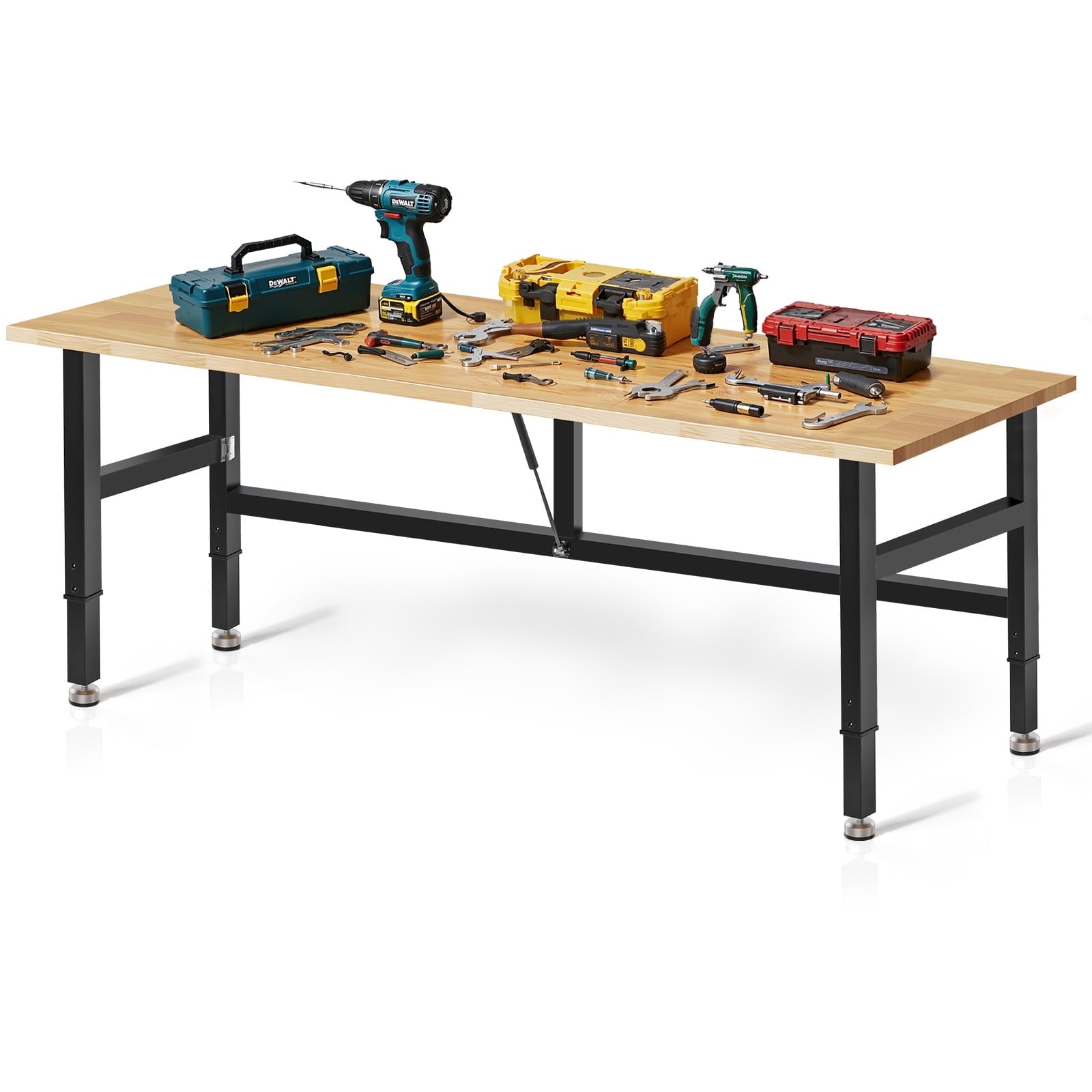 MUWOOD 48-inch Folding Workbench with Adjustable Height, Wood Worktop, Rubberwood, 2000 LBS Capacity Heavy Duty for Workshop, Garage, Office, Home