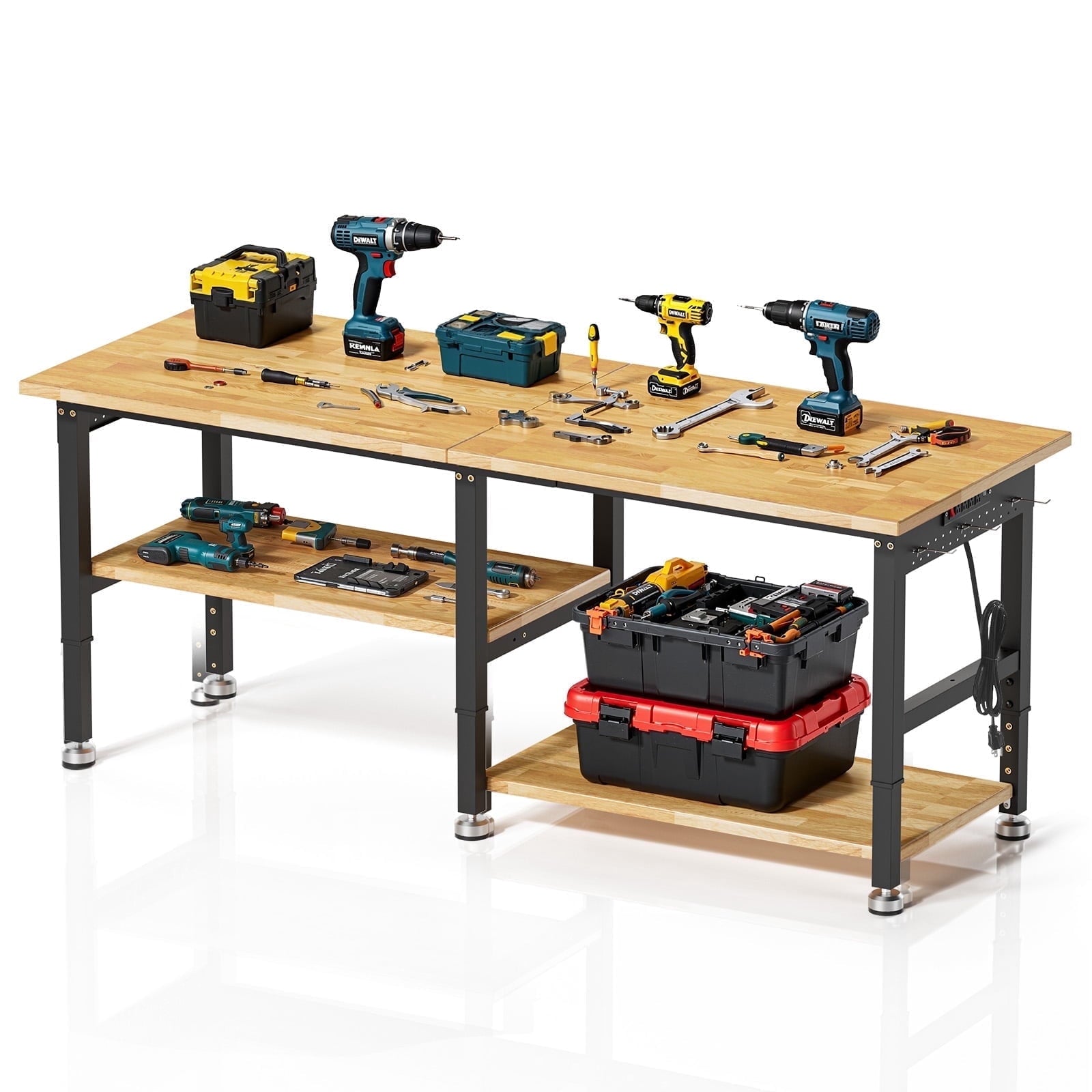 MUWOOD 96-inch Adjustable Height Workbench with Adjustable Height, Wood Worktop, 5000 LBS Load Capacity for Garage, Workshop