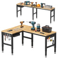 MUWOOD 96-inch L-Shaped Heavy-Duty Workbench with Adjustable Height, Wood Worktop, 5000 LBS Load Capacity for Garage, Workshop