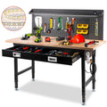 MUWOOD Multifunctional Workbench 60x22 with Pegboard Worktable w/ Power Outlets, LED, Work Bench For Garage max. 1500W Heavy Duty Workbench 2000lbs Weight Capacity