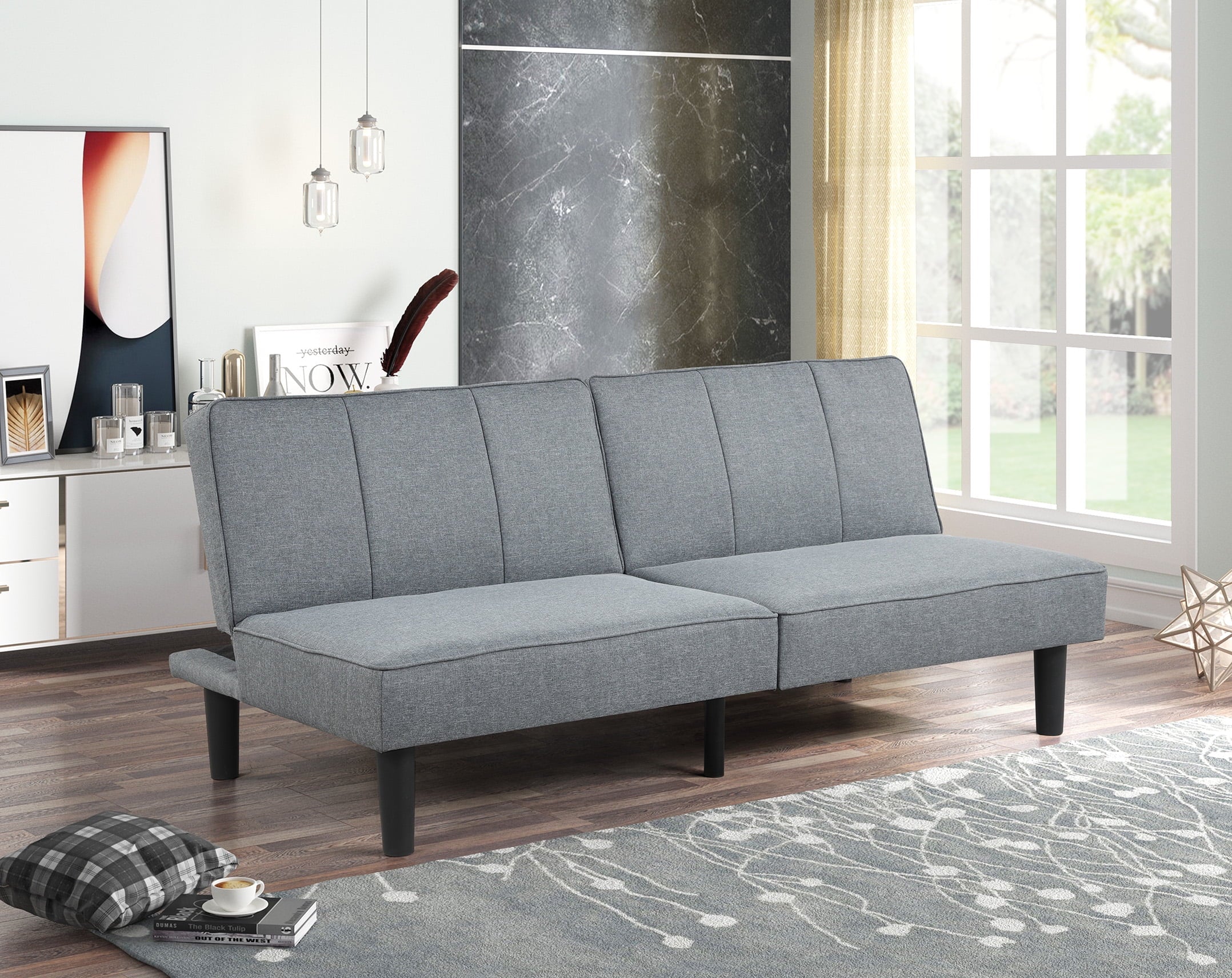 Mainstays 66 Studio Futon, Gray Linen Upholstery