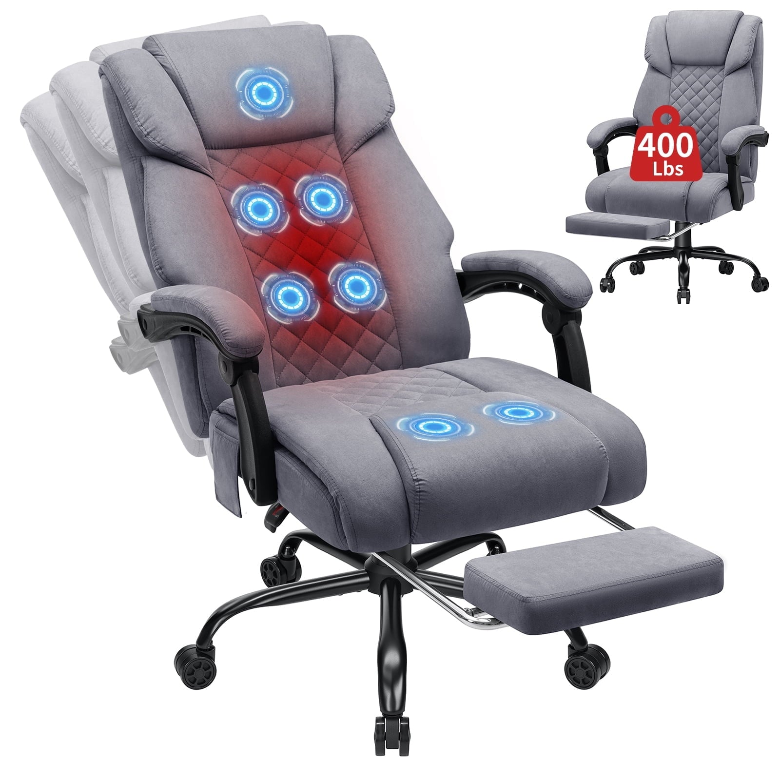 Hoffree Massage Office Chair 400LBS Executive Office Chair Massage and Footrest Big and Tall Office Chair with Heated Lumbar Support, Ergonomic Computer Desk Chair Reclining High Back Leather Office