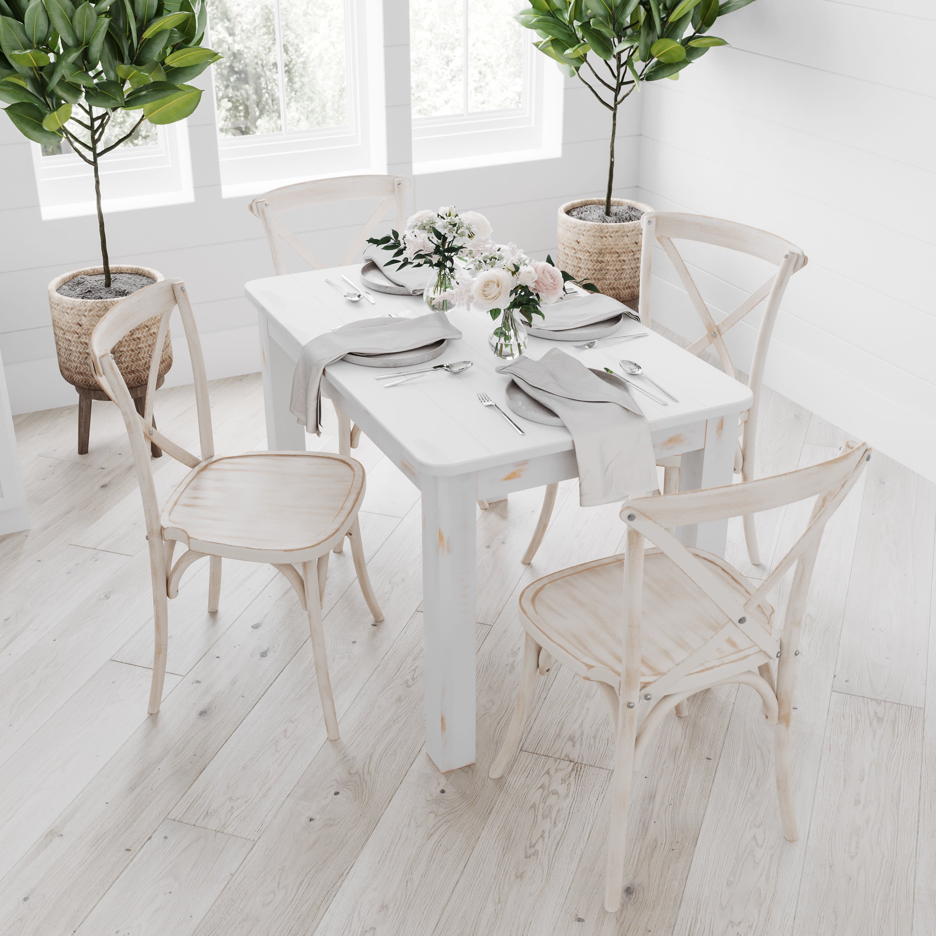 Jessamine 46 x 30 Rectangular Antique Rustic Solid Pine Farm Dining Table