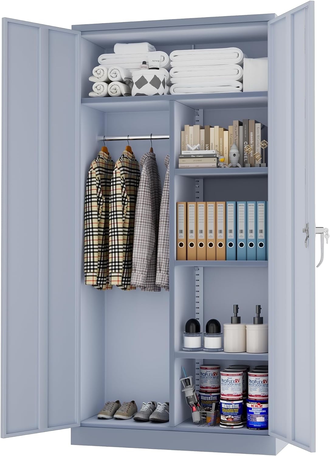 SUNCROWN Garage Storage Cabinets with Doors and Shelves, 72 Steel Tool Locking Cabinet, Metal Storage Cabinet for Home Office, Warehouse, School (White)