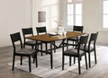Mid-Century Modern Dining Room 7pc Dining Set Dining Table 6x Side Chairs Leatherette Seat Chair Furniture Antique Oak, Black