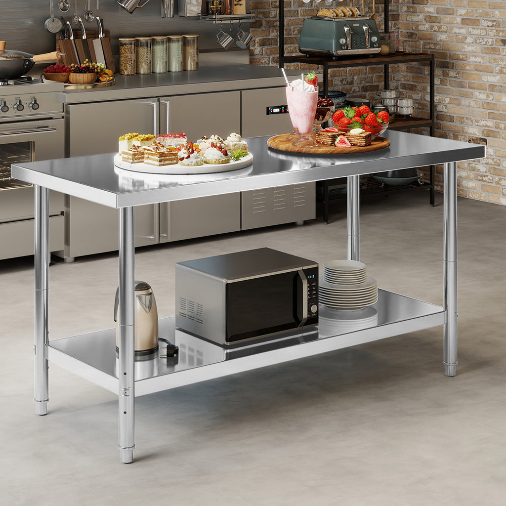 ModFusion 60x24 Heavy-Duty Stainless Steel Workbench with Adjustable Kitchen Rack, 5'x2'x2.8' ft Metal Prep Detailing Table, Home Steel Shelving, Utility Tools