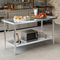 ModFusion 60x24 Heavy-Duty Stainless Steel Workbench with Adjustable Kitchen Rack, 5'x2'x2.8' ft Metal Prep Detailing Table, Home Steel Shelving, Utility Tools