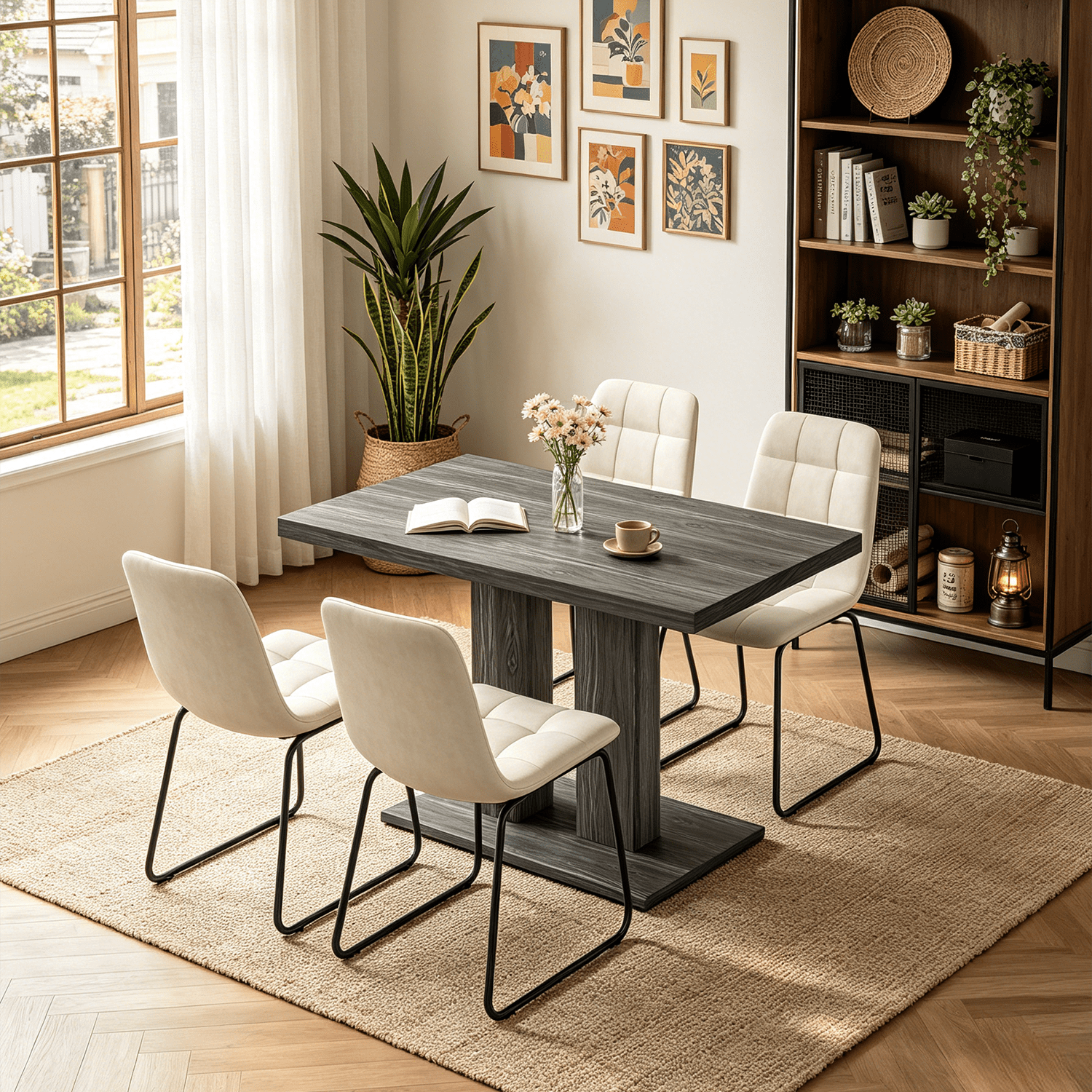46.2 Dining Table,Modern Square Dining Table for 4-6 People,Rectangular Dining Room Table with Sturdy Pedestal Base，Rectangle kitchen Table for Living Room, Apartment