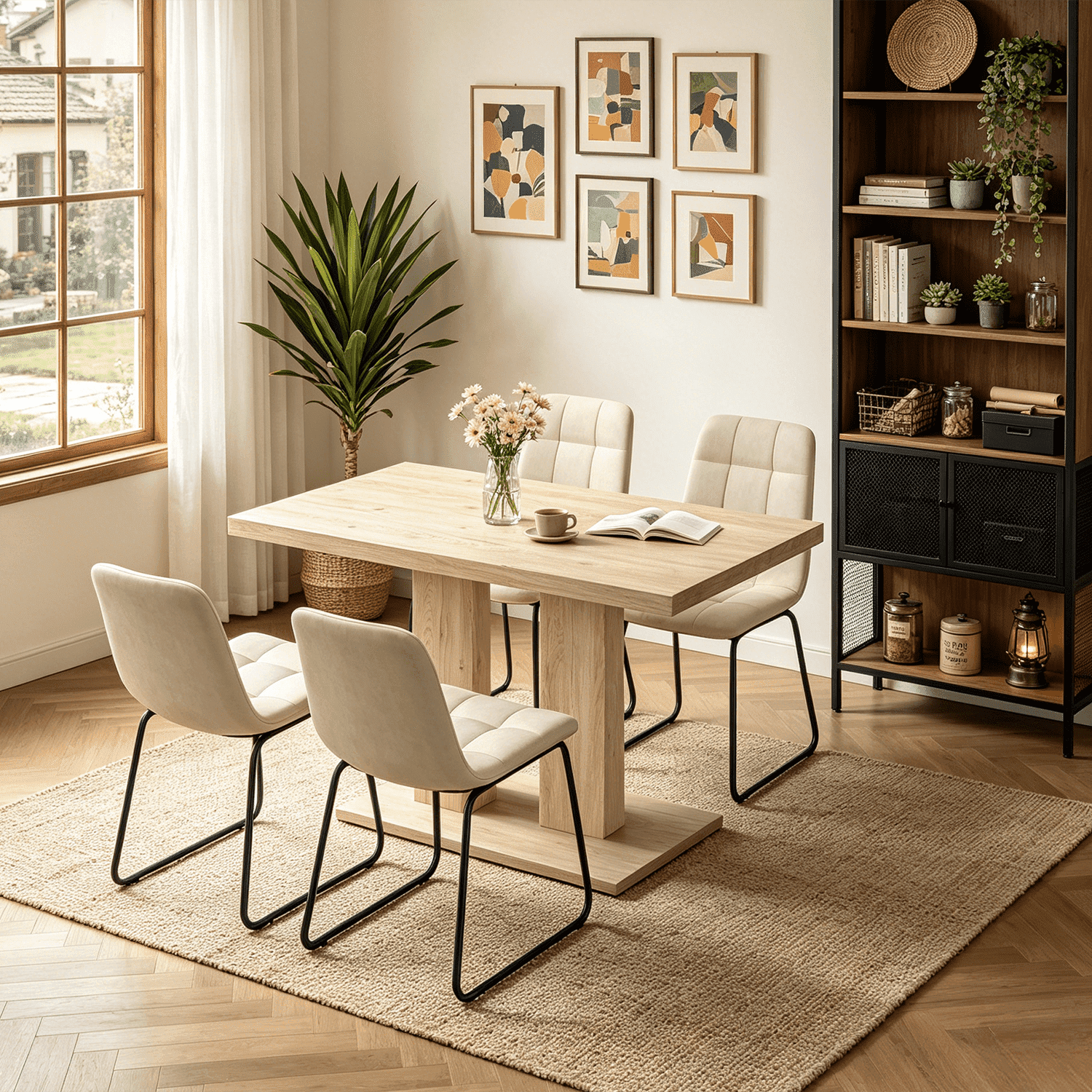 46.2 Dining Table,Modern Square Dining Table for 4-6 People,Rectangular Dining Room Table with Sturdy Pedestal Base，Rectangle kitchen Table for Living Room, Apartment