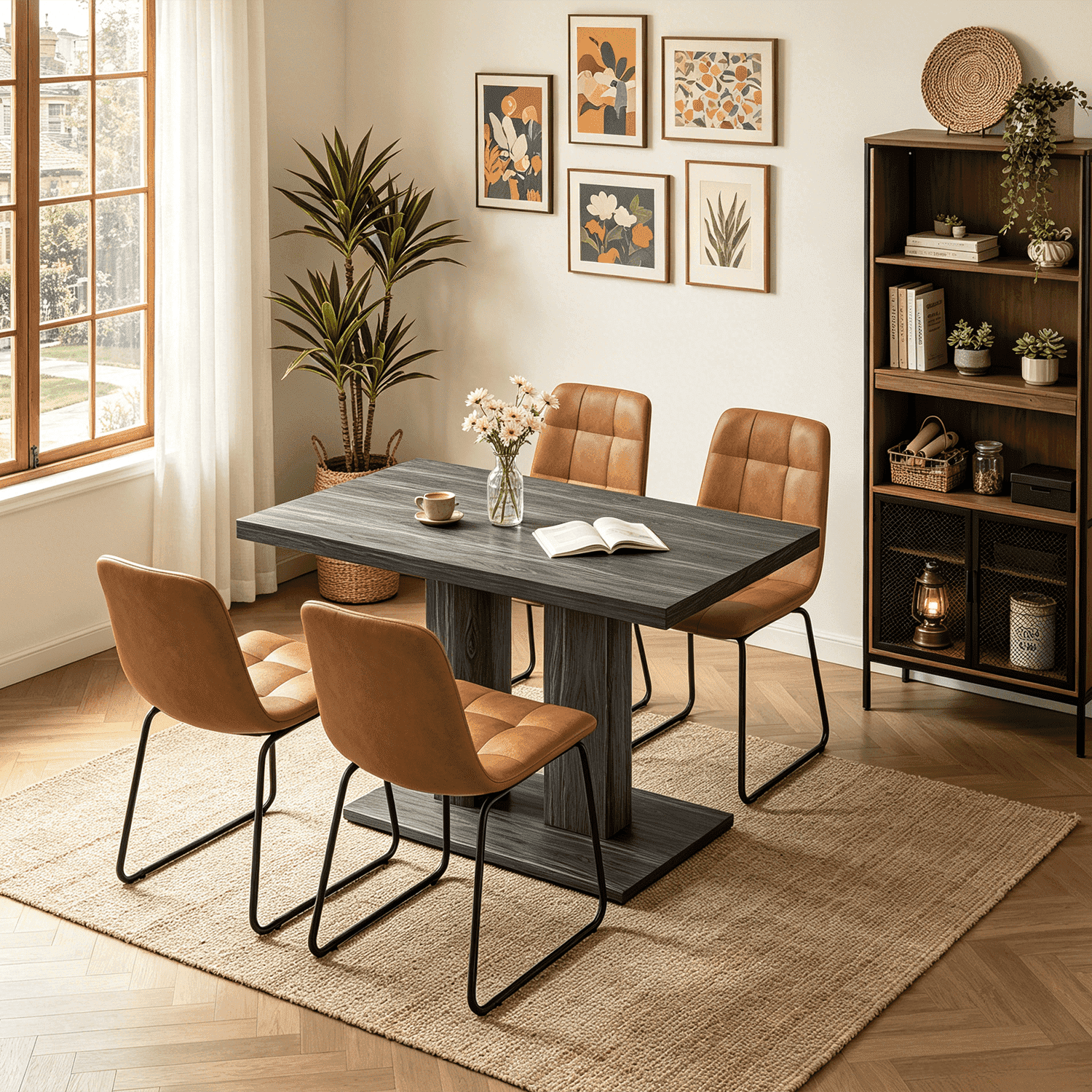 46.2 Dining Table,Modern Square Dining Table for 4-6 People,Rectangular Dining Room Table with Sturdy Pedestal Base，Rectangle kitchen Table for Living Room, Apartment
