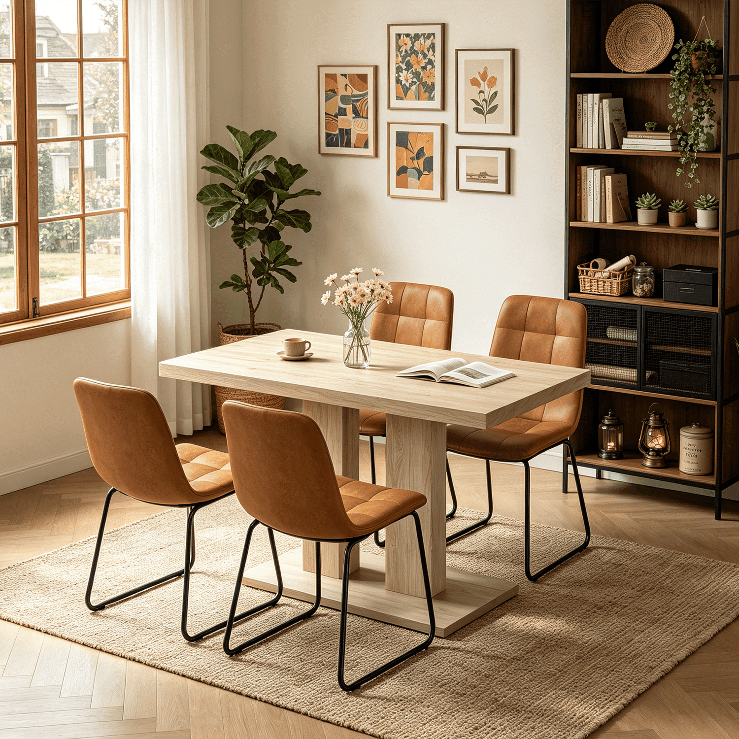 46.2 Dining Table,Modern Square Dining Table for 4-6 People,Rectangular Dining Room Table with Sturdy Pedestal Base，Rectangle kitchen Table for Living Room, Apartment
