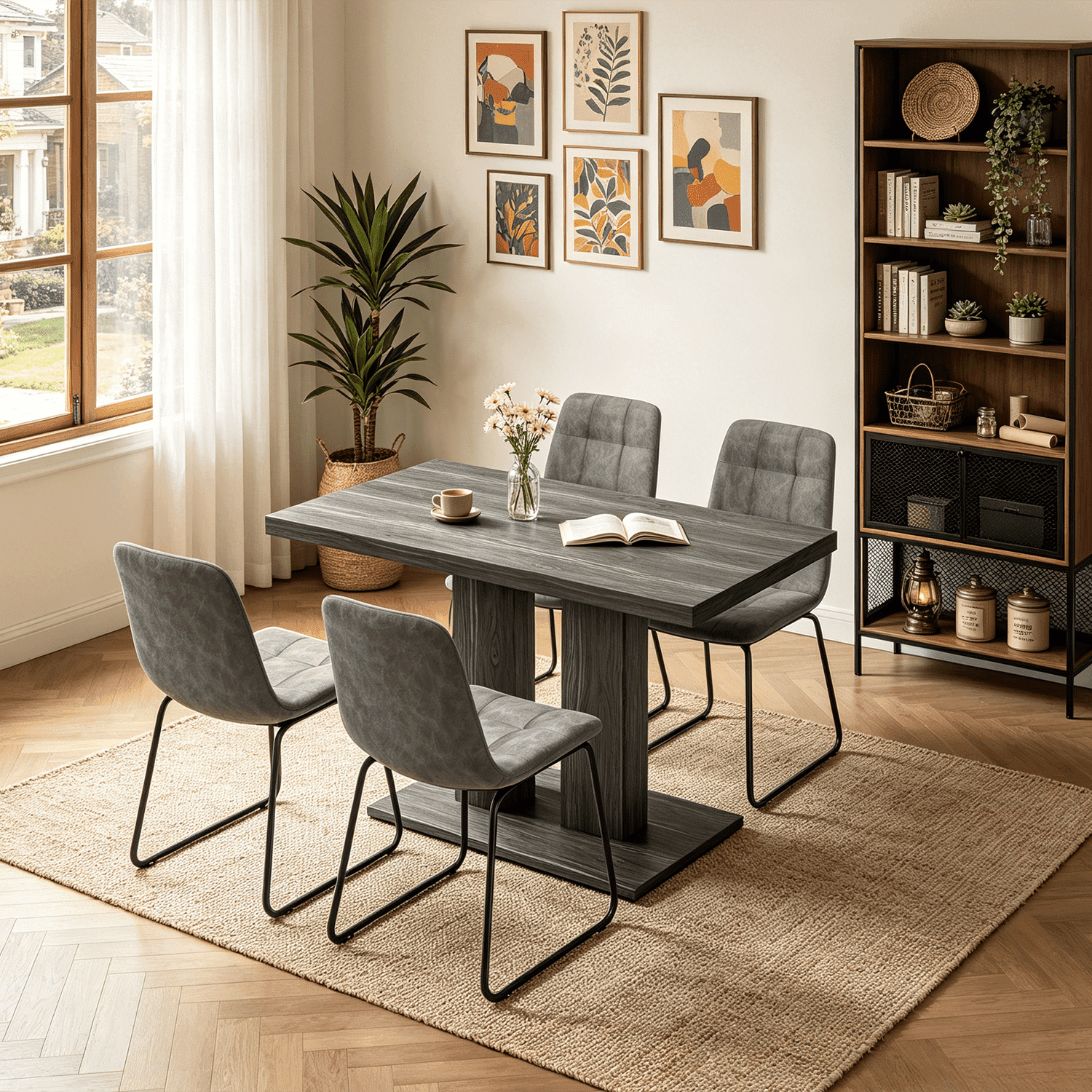 46.2 Dining Table,Modern Square Dining Table for 4-6 People,Rectangular Dining Room Table with Sturdy Pedestal Base，Rectangle kitchen Table for Living Room, Apartment