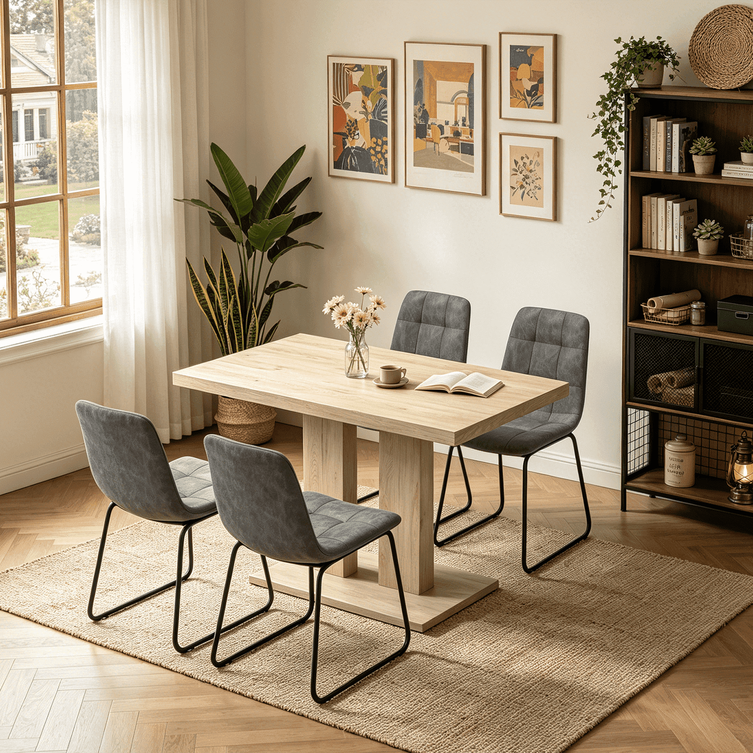 46.2 Dining Table,Modern Square Dining Table for 4-6 People,Rectangular Dining Room Table with Sturdy Pedestal Base，Rectangle kitchen Table for Living Room, Apartment
