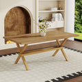 Modern 71 Wood Dining Table, Light Wood Grain MDF Top with X-Shaped Metal Legs, Seats 6-8 People, for Kitchen & Dining Room