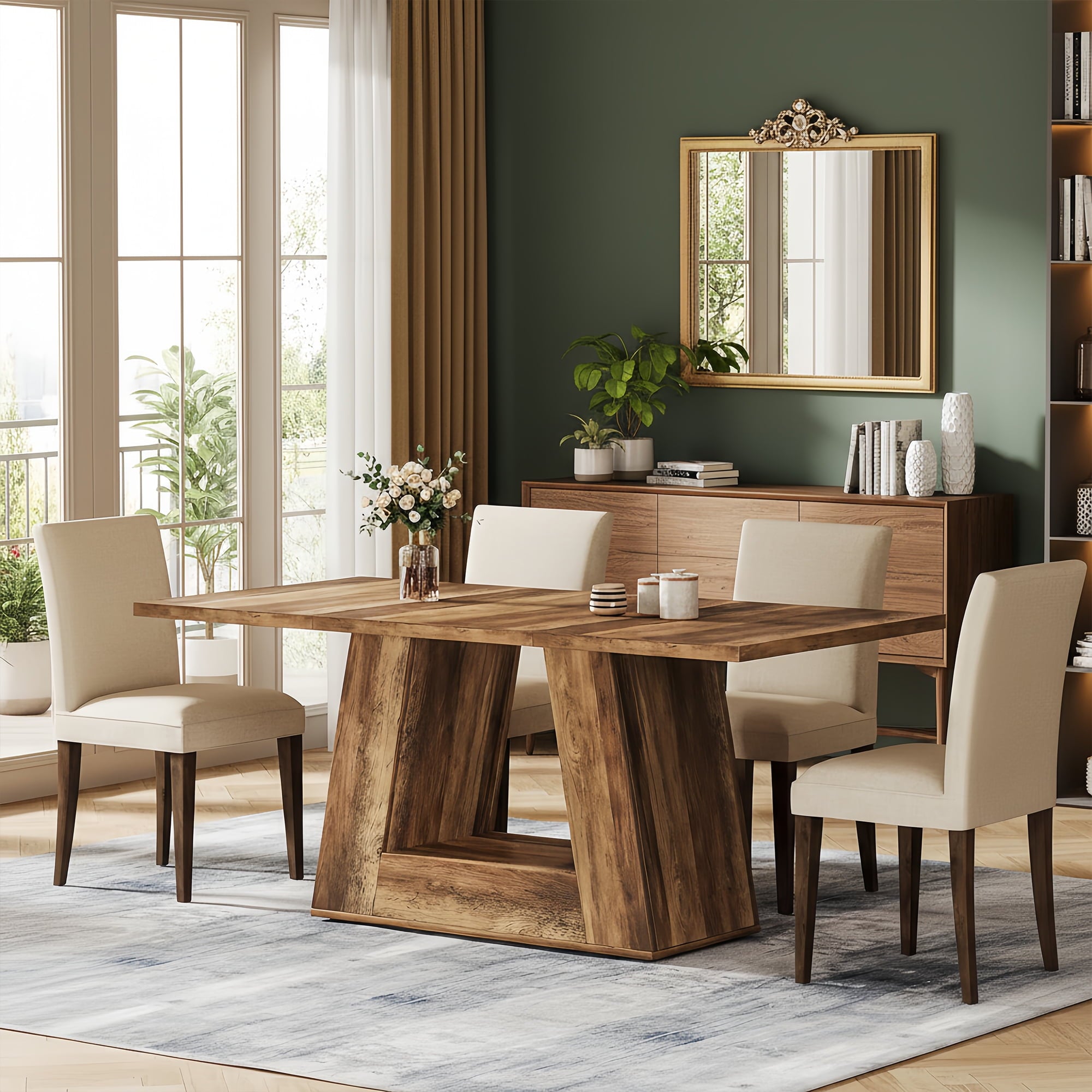 Modern Faux Marble Dining Table, 63 Rectangular 4-6 Seater Wood Table with Sturdy Base, Kitchen Living Room Dinner Table