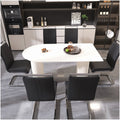 Modern Farmhouse Dining Set, 7-PC Cream Table & Black PU Chair Combo, Silver Metal Base, for Kitchen & Dining Room