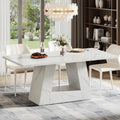 Modern Faux Marble Dining Table, 63 Rectangular 4-6 Seater Wood Table with Sturdy Base, Kitchen Living Room Dinner Table