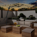 Mondawe 10ft Heavy Duty Solar Patio Umbrella with Base Included, 360° Rotation, 24 LED Lights, Outdoor Hanging Offset Cantilever Market Sun Shade Umbrella, Beige