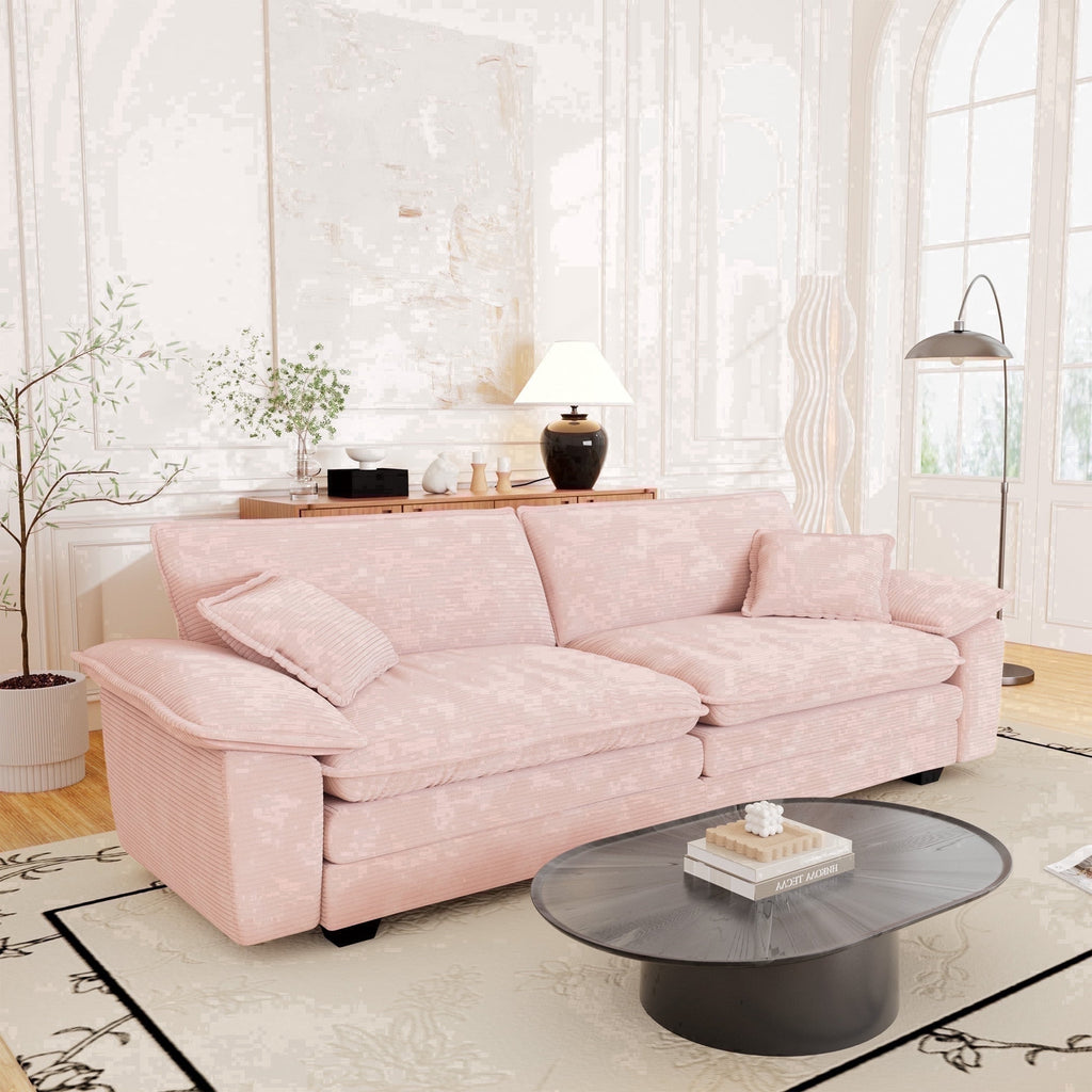 Muumblus 80.5 Corduroy Loveseat Sofa, Oversized Upholstered 2-Seater Fluffy Cloud Sleeper Couch for Living Room/Apt, Pink