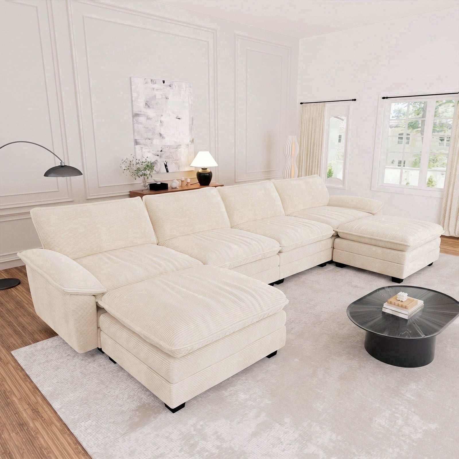 Muumblus 80.5 Corduroy Loveseat Sofa, Oversized Upholstered 2-Seater Fluffy Cloud Sleeper Couch for Living Room/Apt, Pink