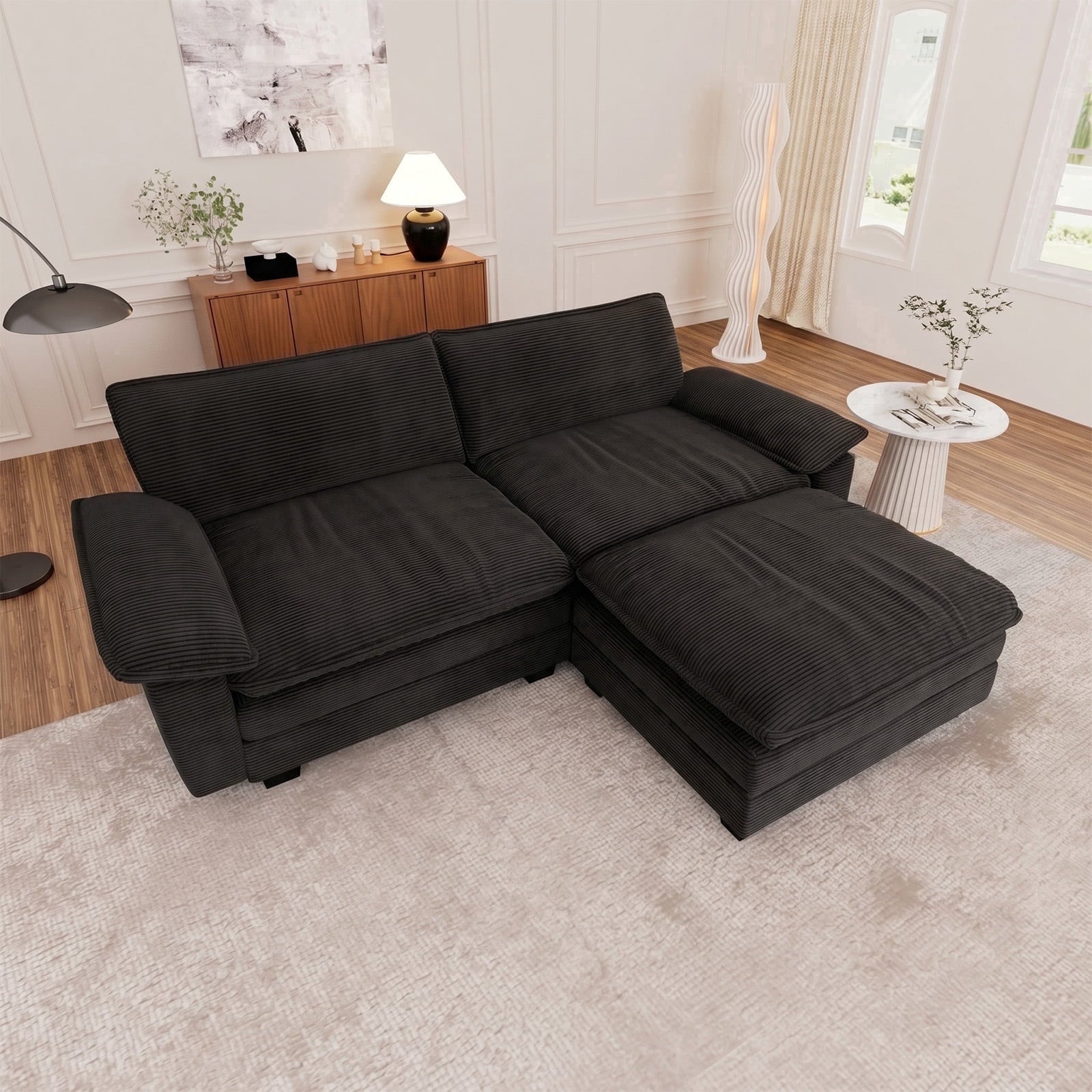 Muumblus 80.5 Corduroy Loveseat Sofa, Oversized Upholstered 2-Seater Fluffy Cloud Sleeper Couch for Living Room/Apt, Pink