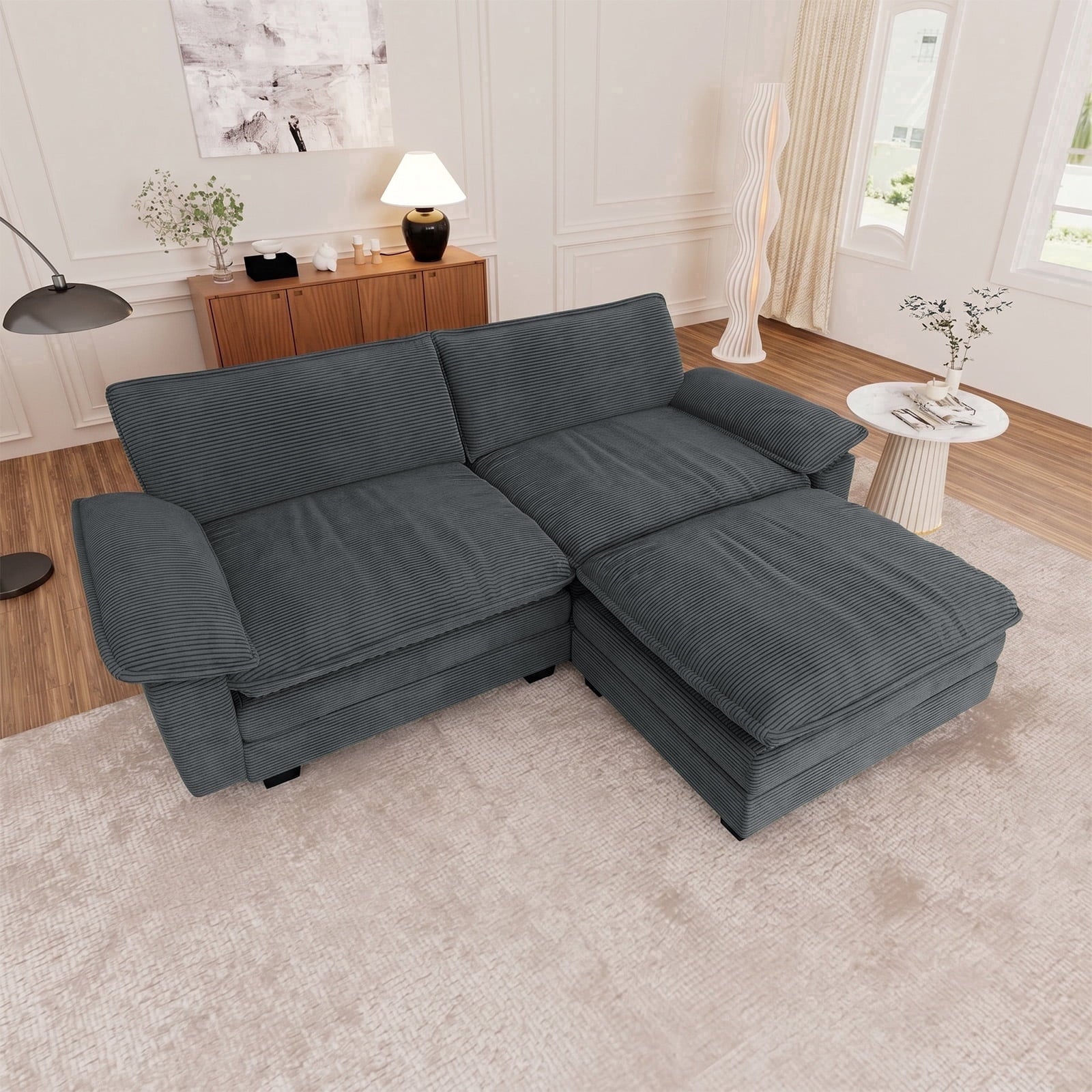 Muumblus 80.5 Corduroy Loveseat Sofa, Oversized Upholstered 2-Seater Fluffy Cloud Sleeper Couch for Living Room/Apt, Pink