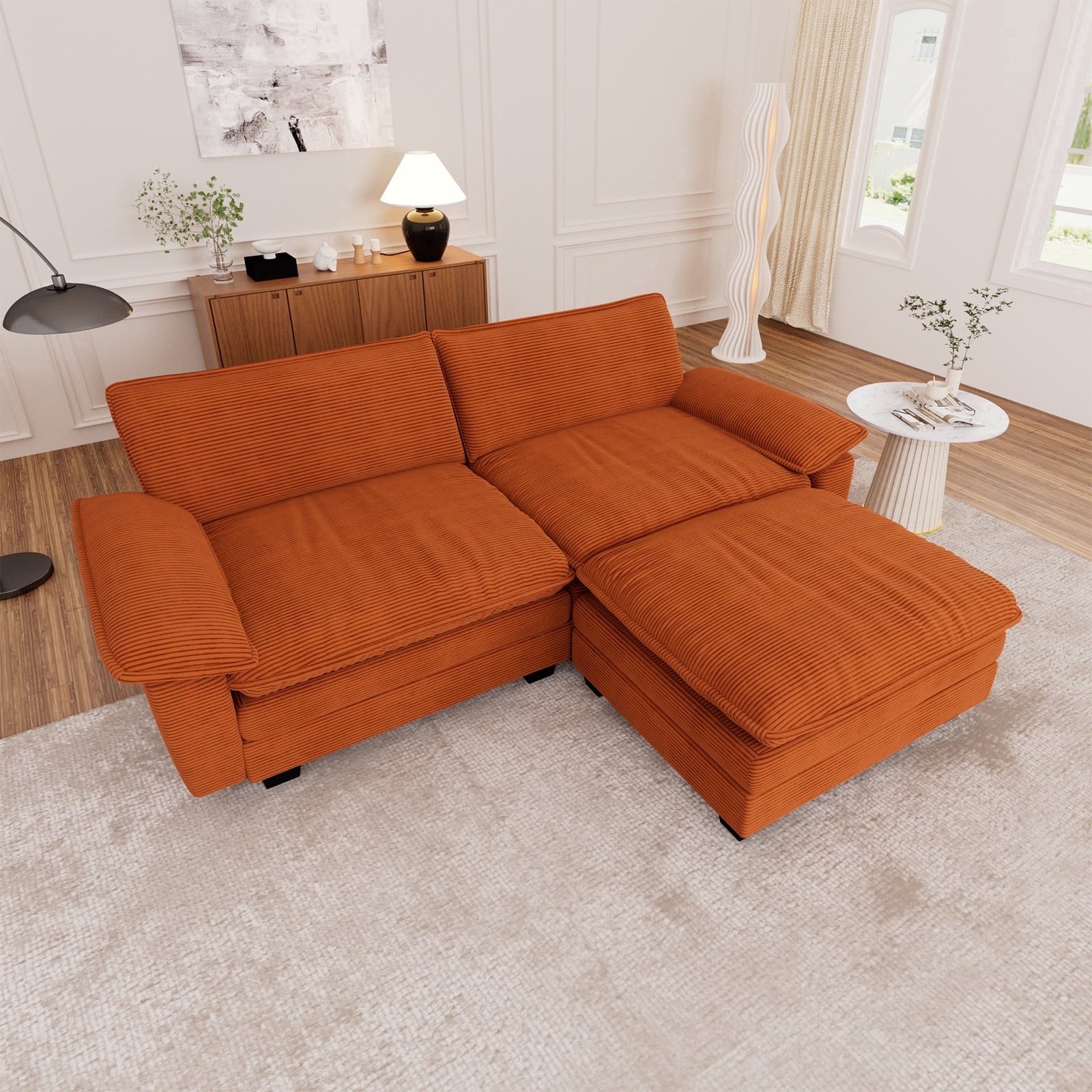 Muumblus 80.5 Corduroy Loveseat Sofa, Oversized Upholstered 2-Seater Fluffy Cloud Sleeper Couch for Living Room/Apt, Pink