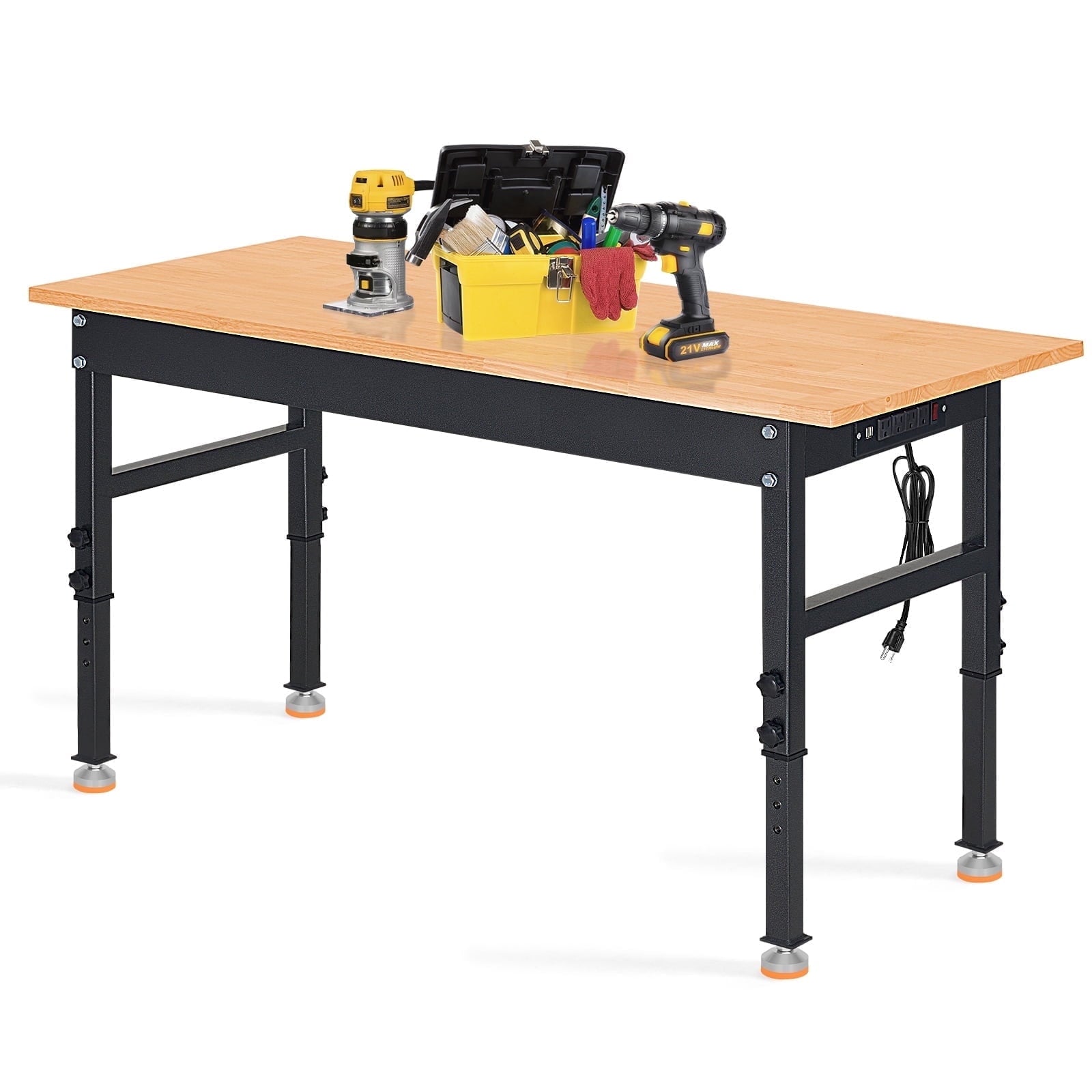 NETAJE 60 Heavy-Duty Work Bench Adjustable Workbench Work Table 2000 lb Load Capacity w/ Power Outlets for Garage, Workshop, Workstation