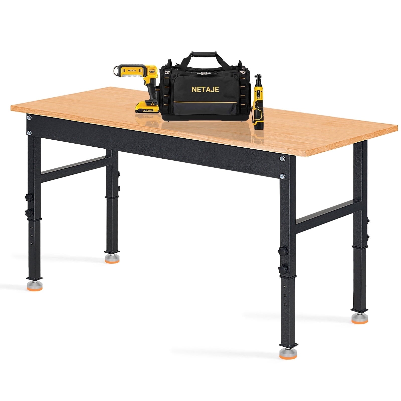 NETAJE 60 Heavy-Duty Work Bench Adjustable Workbench Work Table 2000 lb Load Capacity w/ Power Outlets for Garage, Workshop, Workstation