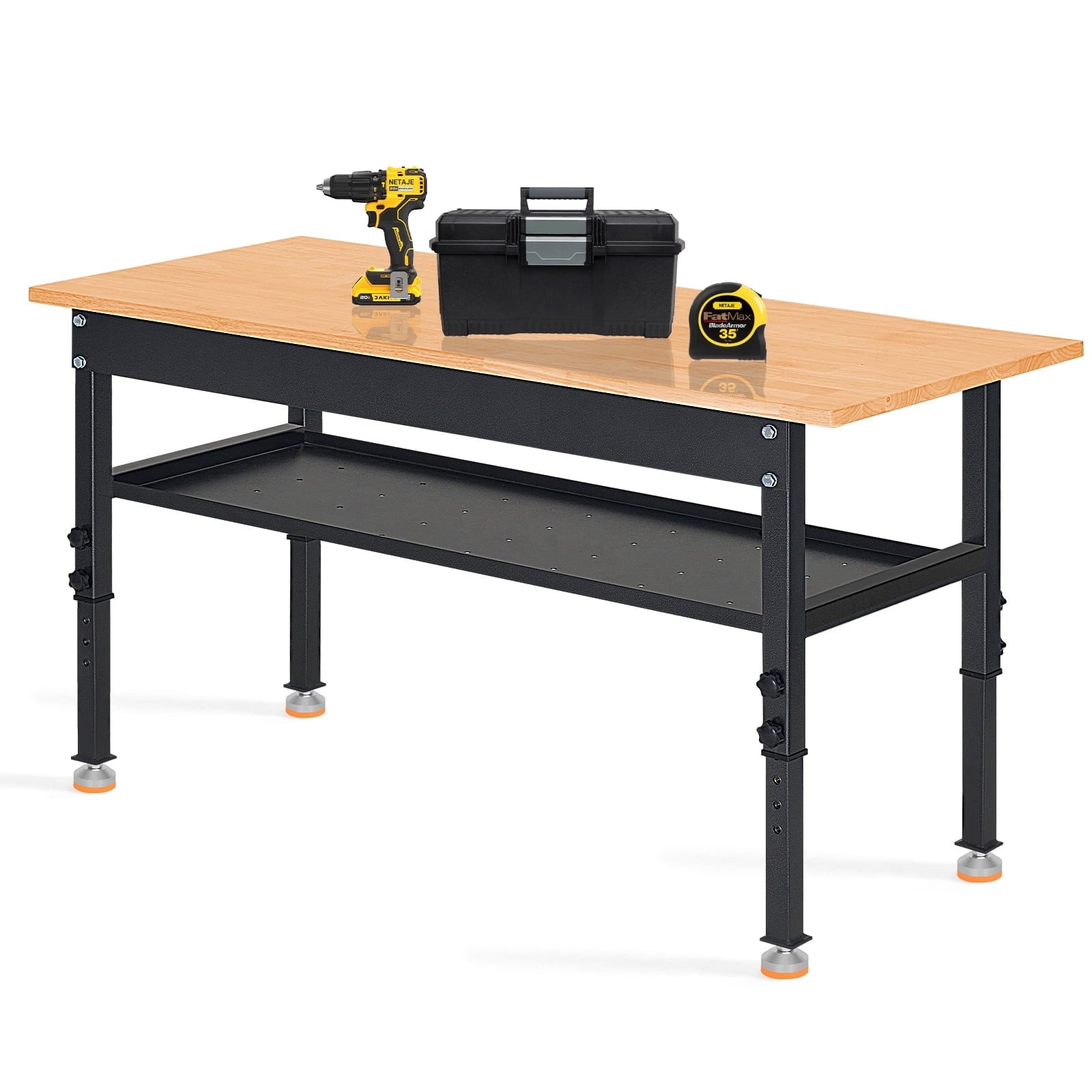 NETAJE 60 Heavy-Duty Work Bench Adjustable Workbench Work Table 2000 lb Load Capacity w/ Power Outlets for Garage, Workshop, Workstation