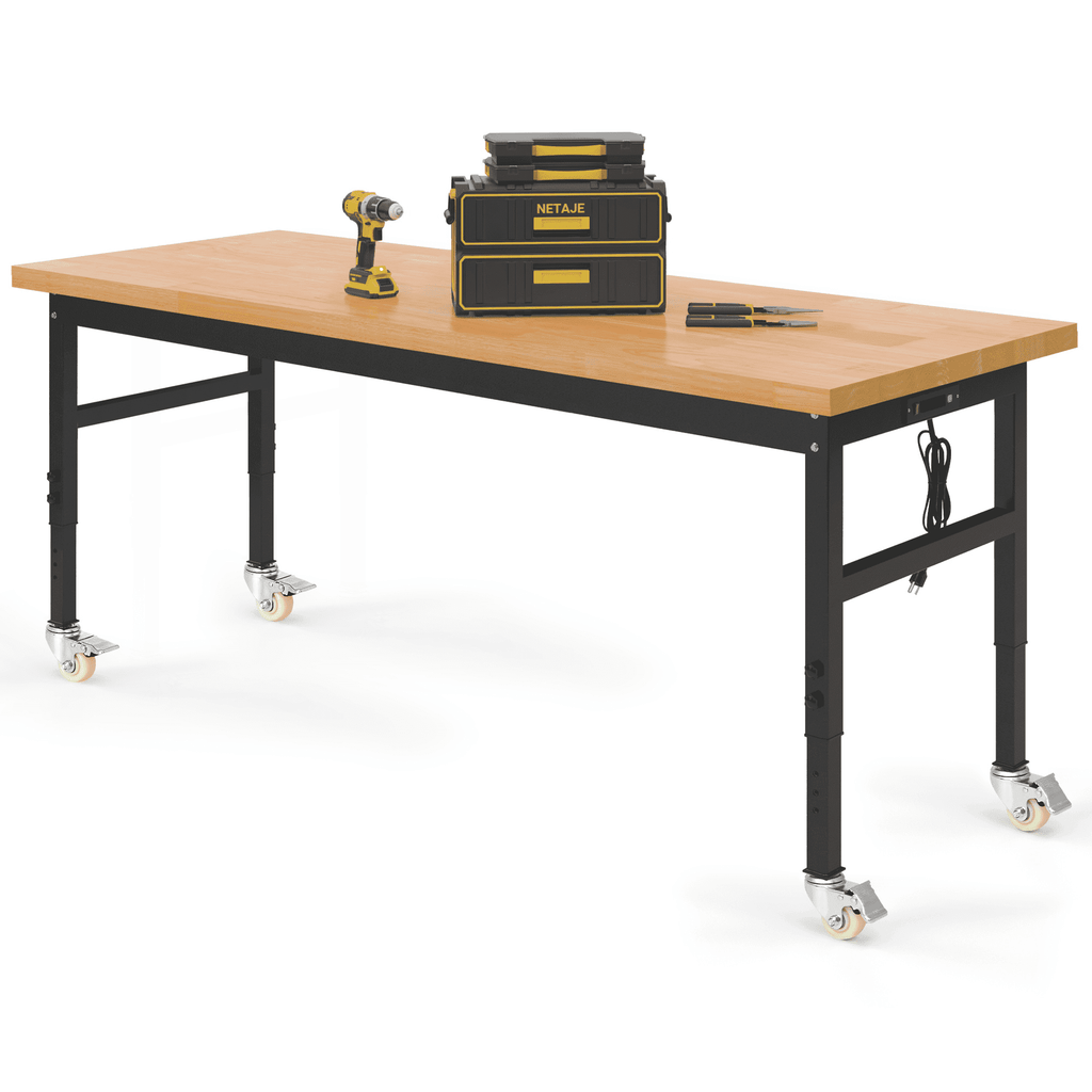 NETAJE 60 Heavy-Duty Work Bench Adjustable Workbench Work Table 2000 lb Load Capacity w/ Power Outlets for Garage, Workshop, Workstation
