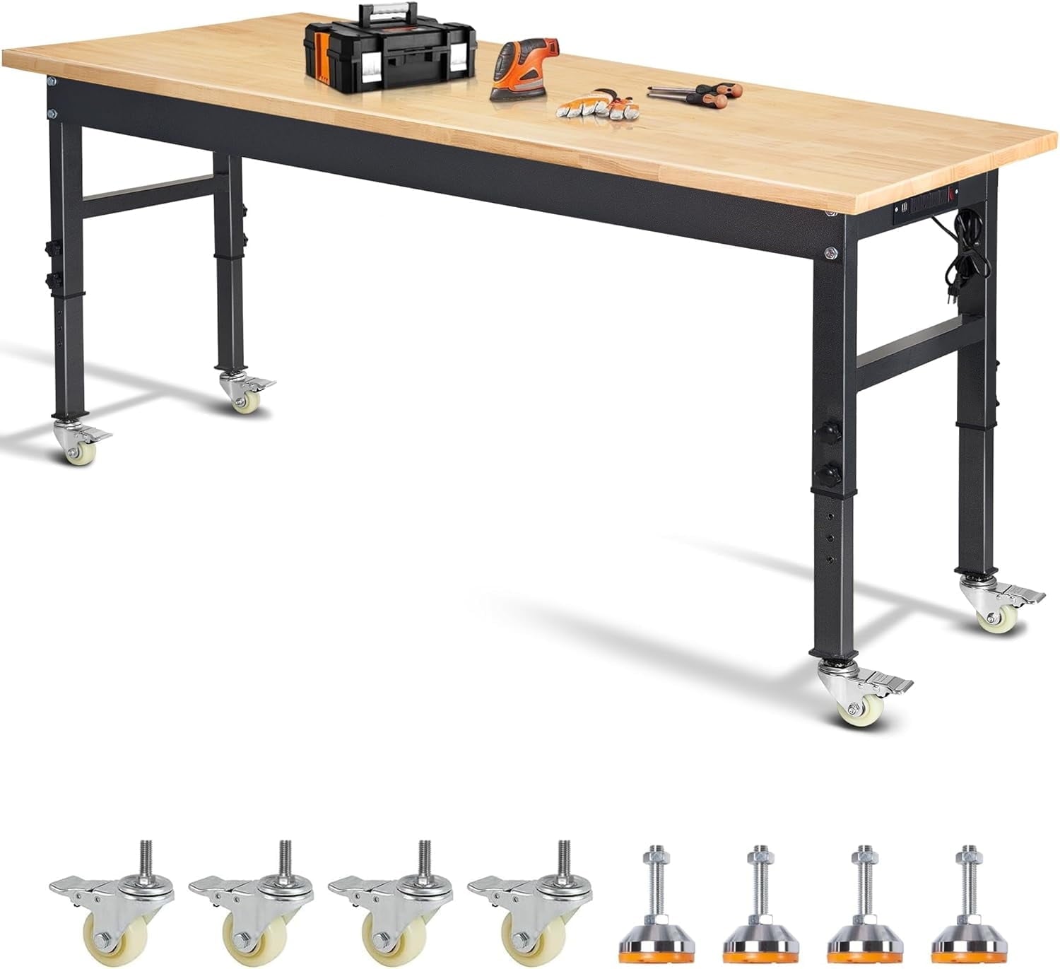 NETAJE 60 Heavy-Duty Work Bench Adjustable Workbench Work Table 2000 lb Load Capacity w/ Power Outlets for Garage, Workshop, Workstation